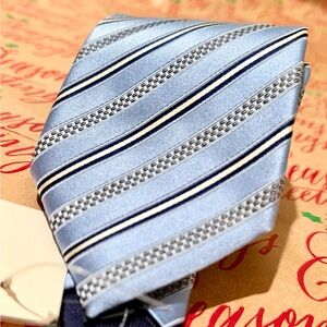Ermenegildo Zegna Elegant Striped Silk Tie |Sky Blue, Slate, Silver|